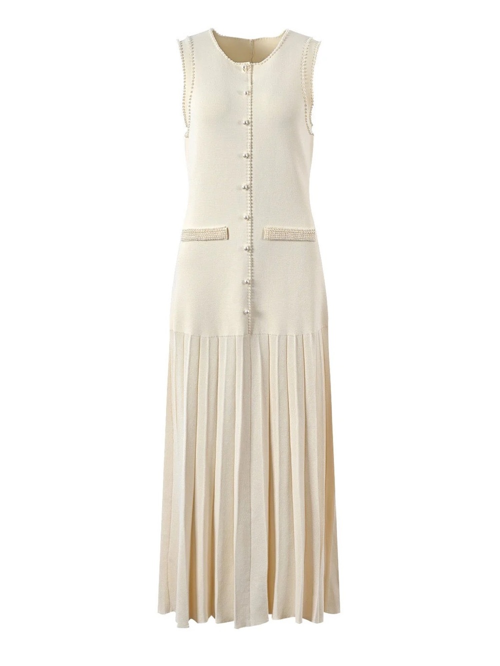 Sandro Cream Sleeveless Maxi Dress with Pleated Skirt size 40